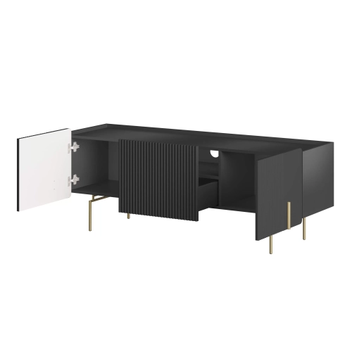 Szafka RTV Malmi 150 cm - czarny mat / złote nóżki